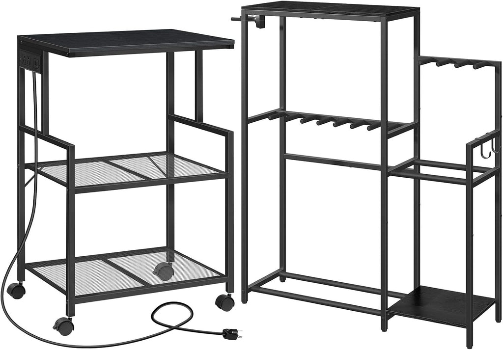 MAHANCRIS Mobile Printer Stand and Guitar Stand Bundle, 3-Tier Industrial Printer Cart with Power Outlets, with Guitar Accessory Holder, EVA Cover, for Home Studio, PTHB78E01-GSHB8701