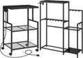 MAHANCRIS Mobile Printer Stand and Guitar Stand Bundle, 3-Tier Industrial Printer Cart with Power Outlets, with Guitar Accessory Holder, EVA Cover, for Home Studio, PTHB78E01-GSHB8701