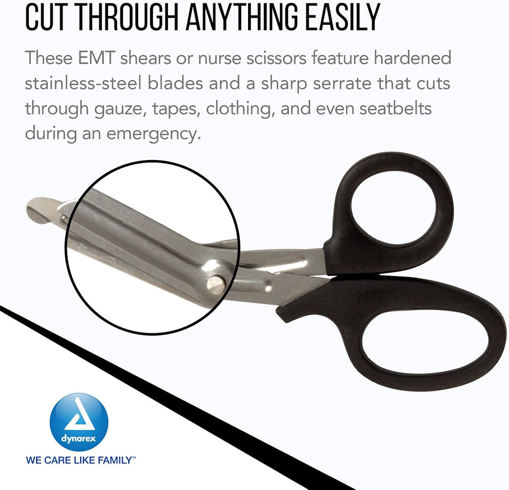 Dynarex Bandage Scissors - 7.5' Trauma Shears for Nurses, EMT - Serrated Stainless Steel Blades, Box of 50 Pieces (Black)