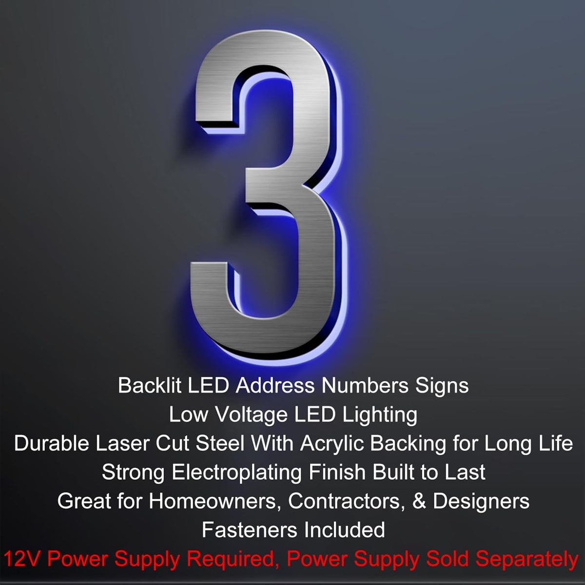 Backlit Illuminated LED Address Numbers, House Number Signs Lighted Plaque, Stainless Steel Lighted House Number For Outdoor.,20,4