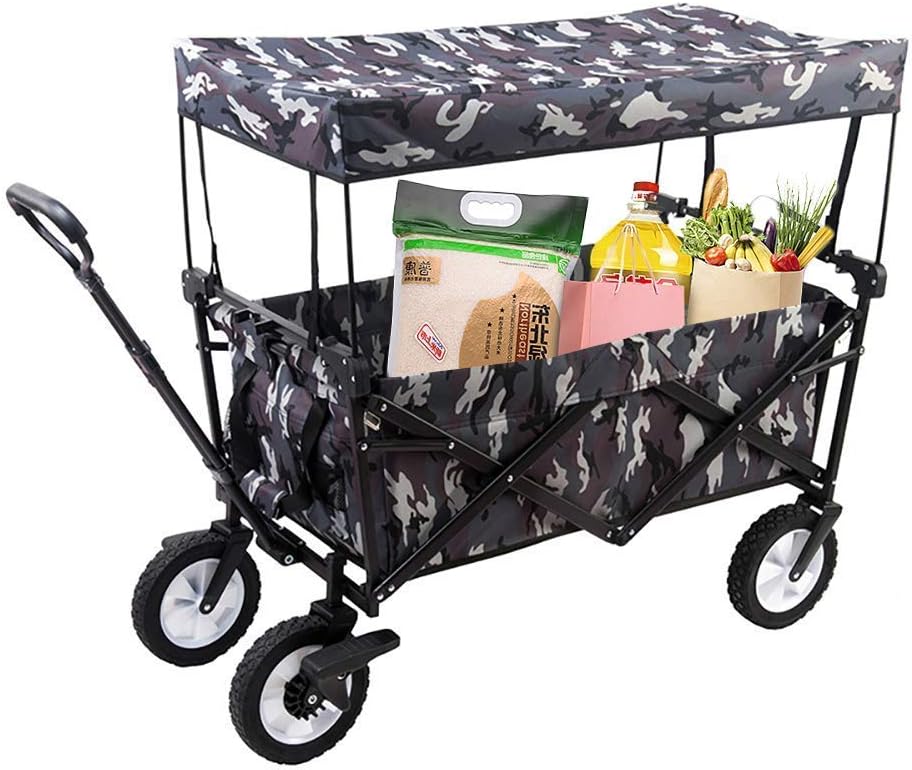 Trolley Foldable Multi-Purpose Travel Sports Outdoor Trolley with a Canopy Large Capacity of 80KG and a Tiltable Handle Used for Shopping in Various Places (A)