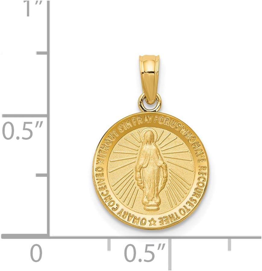 DEWBERRY 14k Yellow or White Gold Miraculous Medal Pendant | Religious Charms | Unisex Miraculous Pendant | Medal Pray For US Pendants for Men's Womens | Hollow Miraculous Medal With Scallop Frame