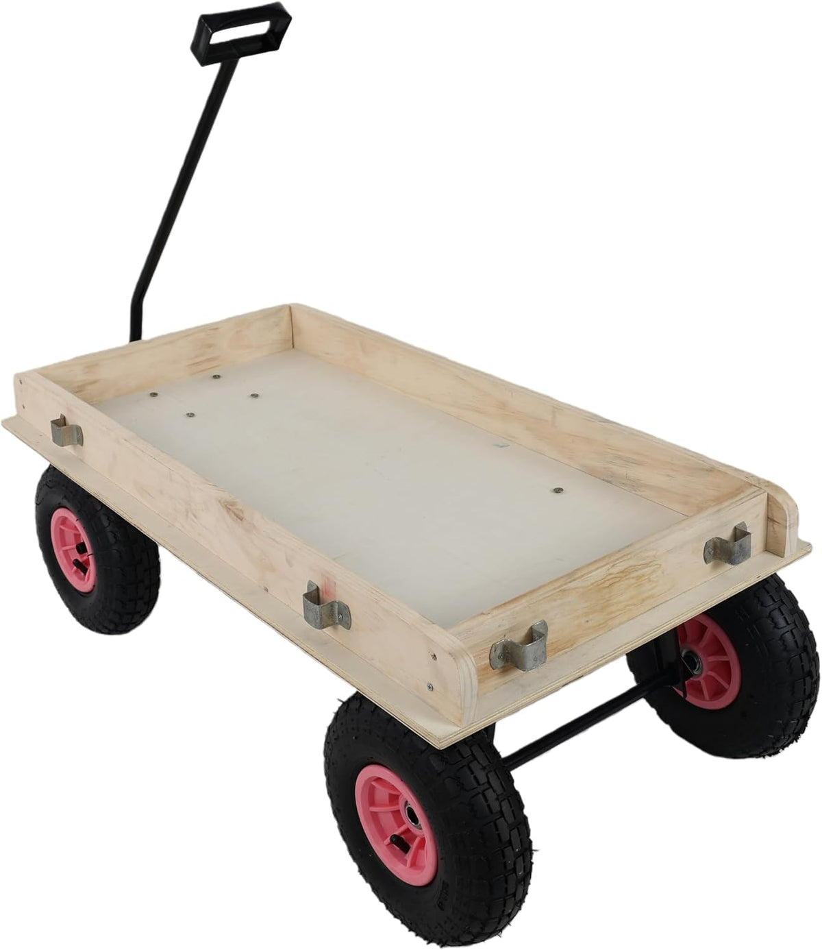 ZeHuoGe Outdoor Sport Wooden Wagon All Terrain Pulling with Removable Wooden Side Panels Rubber Inflatable Tires, Pull-Along Wagons (Pink)