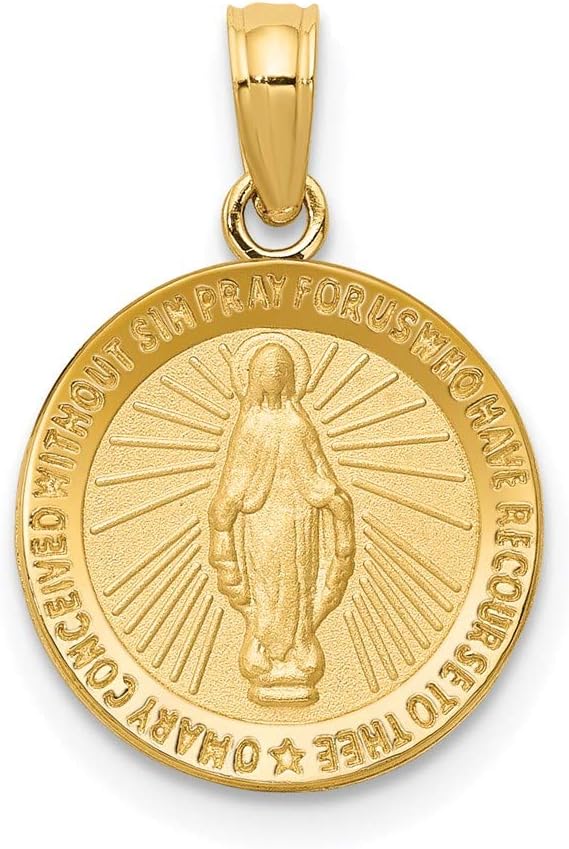 DEWBERRY 14k Yellow or White Gold Miraculous Medal Pendant | Religious Charms | Unisex Miraculous Pendant | Medal Pray For US Pendants for Men's Womens | Hollow Miraculous Medal With Scallop Frame