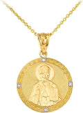 Certified 10k Gold Catholic Patron Saint Nicholas Diamond Round Medal Religious Pendant Necklace
