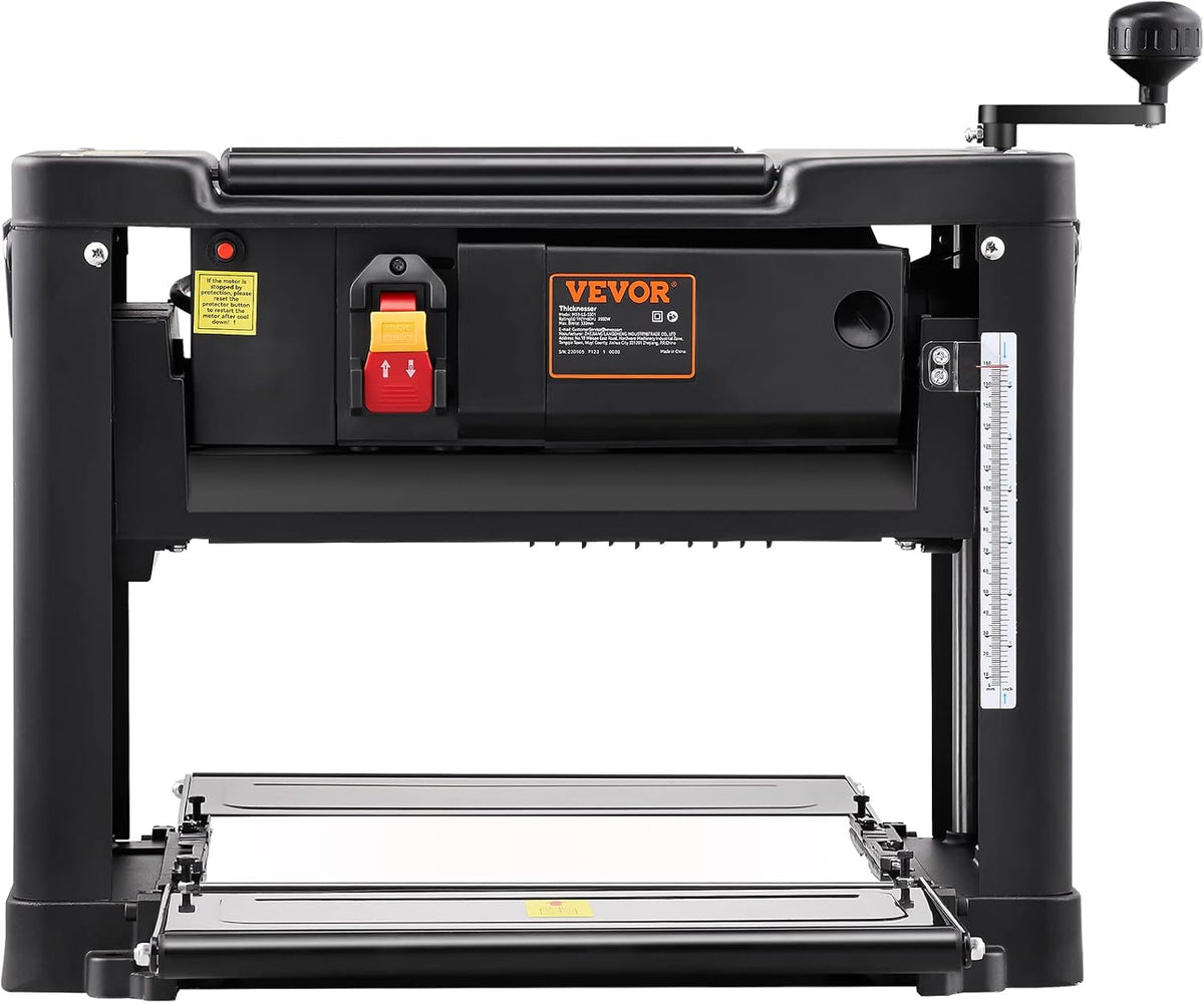 VEVOR Thickness Planer, Two-Blade, 13' Width Worktable Benchtop Planer, 15-Amp 2000W Powerful Motor, 12' Extended Infeeding Table, Low Noise for both hard & soft wood material removal