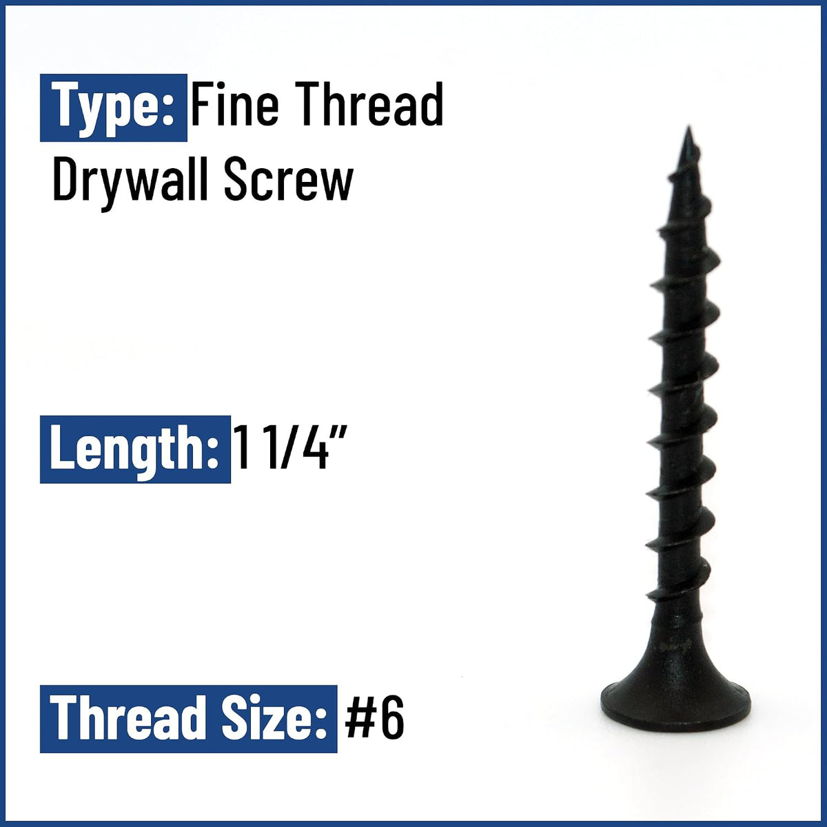 #6 x 1 1/4' Fine Thread Drywall Screw Hi-Lo Phillips Bugle Head - Low Carbon Steel Black Phosphate - Pack of 8000