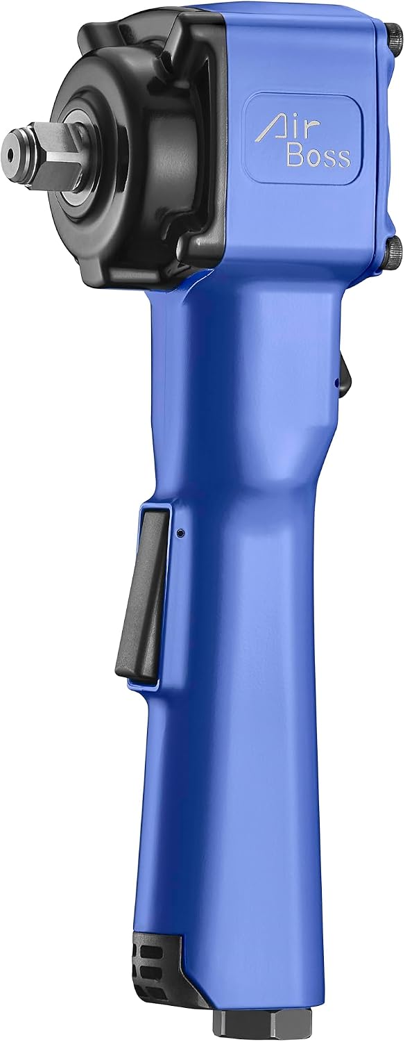Airboss AW-80JL 1/2-Inch Angle Air Impact Wrench, 500 ft-lbs Breakaway Torque, Jumbo Hammer, Magnesium Alloy, Extended Handle Lightweight Pneumatic Tool for Tight Spaces, Underbody Access