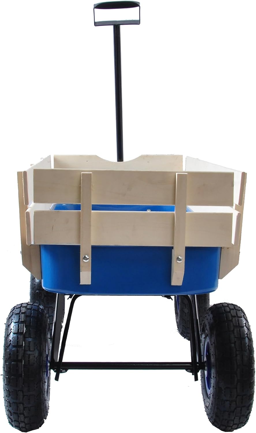Outdoor Heavy Duty Wagon Cart for All Terrain Pulling, Steel Wagon Frame Removable Wooden Panels Adjustable Handle Air Tires Sport Wagon for Kids Camping Garden, Max. Load 176 lbs, Blue