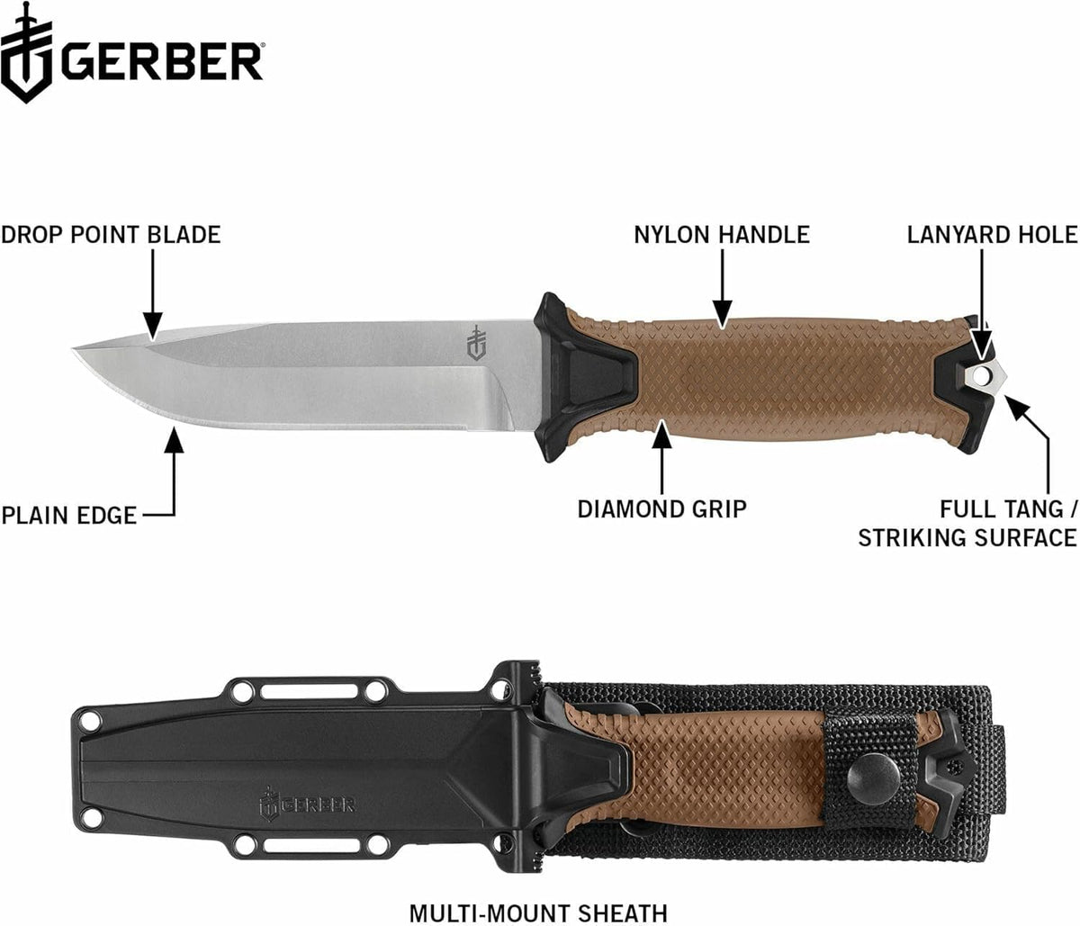 Gerber Gear StrongArm Magnacut - Fixed Blade Survival Tactical Knife for Camping, Outdoor, Hunting - Ergonomic Utility Tool with Sheath - Made in USA - Coyote Brown, Plain Edge