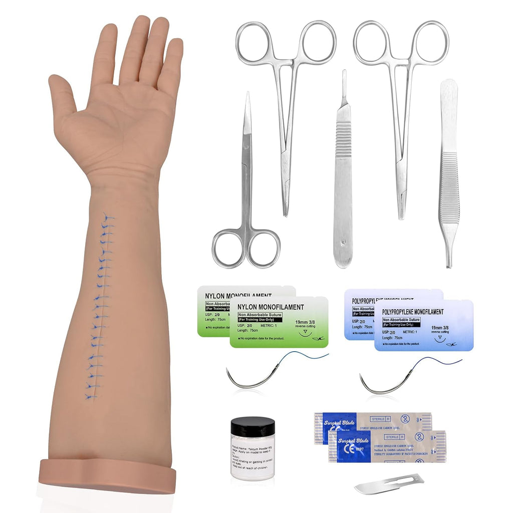 Suture Practice Kit for Medical Students, Silicone Suture Arm, Reusable Wound Practice Suturing Kit for Nursing, Veterinary, Surgical Training, Education Only