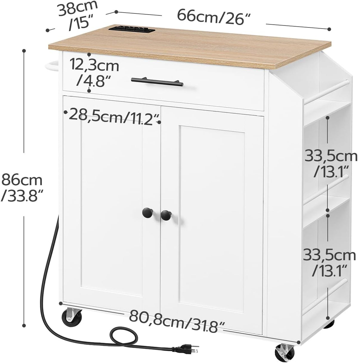 HOOBRO Kitchen Island with Power Outlet, Bamboo Dining Bench, Table Bench, Kitchen Bench, Entrance Bench, Shoe Changing Bench WN82UZD01G1-YL70CZ01