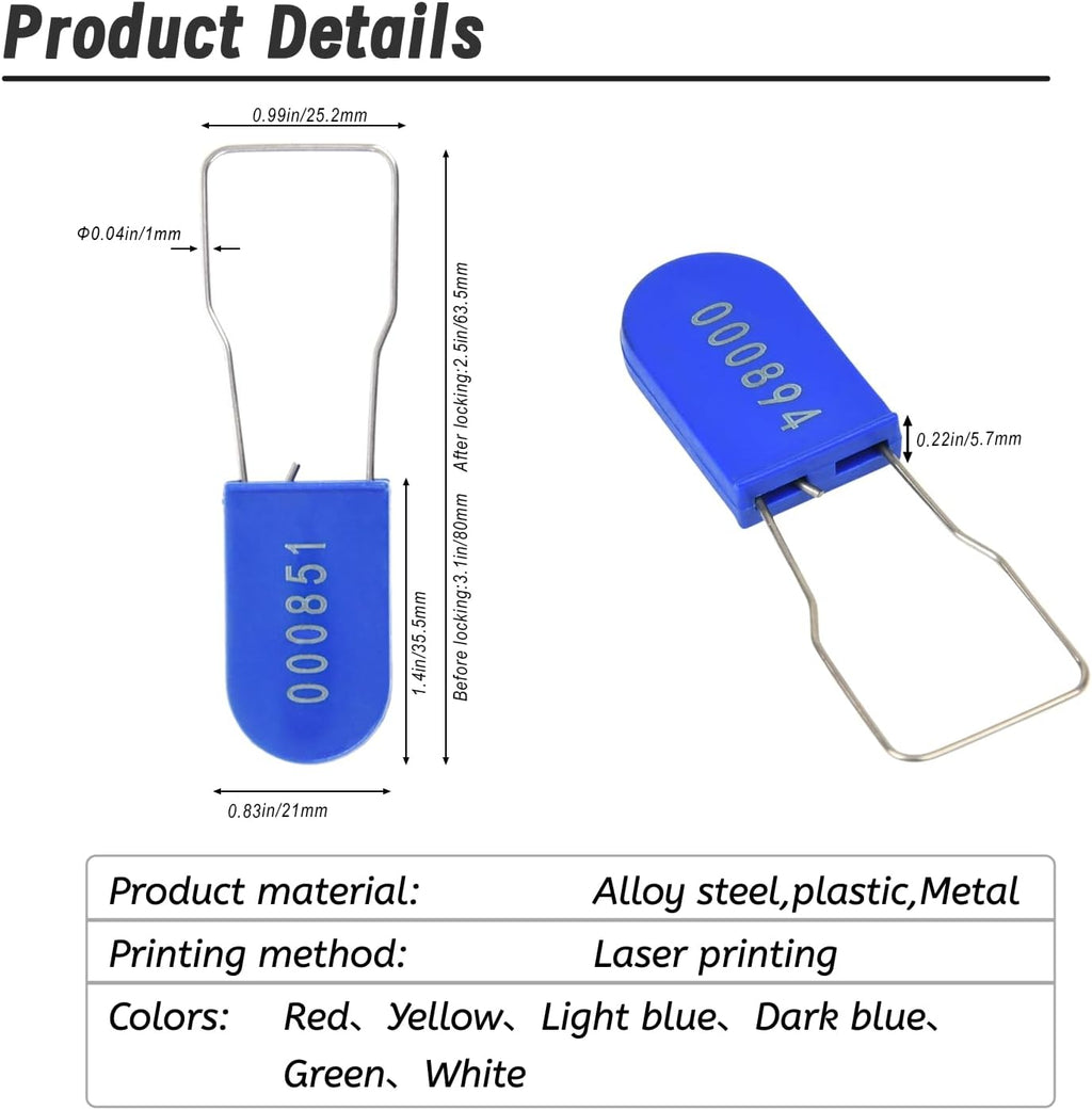 1000pcs Security Metal Wire Padlocks, Plastic Security Seals Disposable Anti-Tamper Tag Locks with Numbered Anti Tamper Tag Hasps (Blue, 1000pcs)