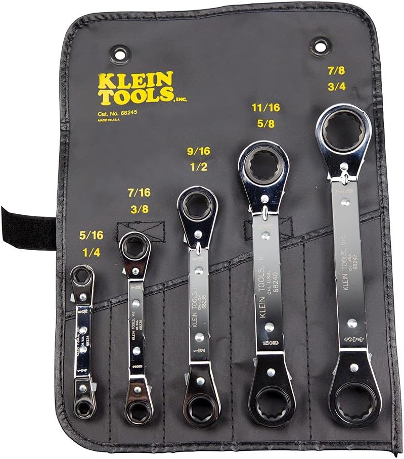 Klein Tools 5-Piece Reversible Ratcheting Box Wrench Set and 8-in-1 Adjustable Magnetic Stubby Screwdriver