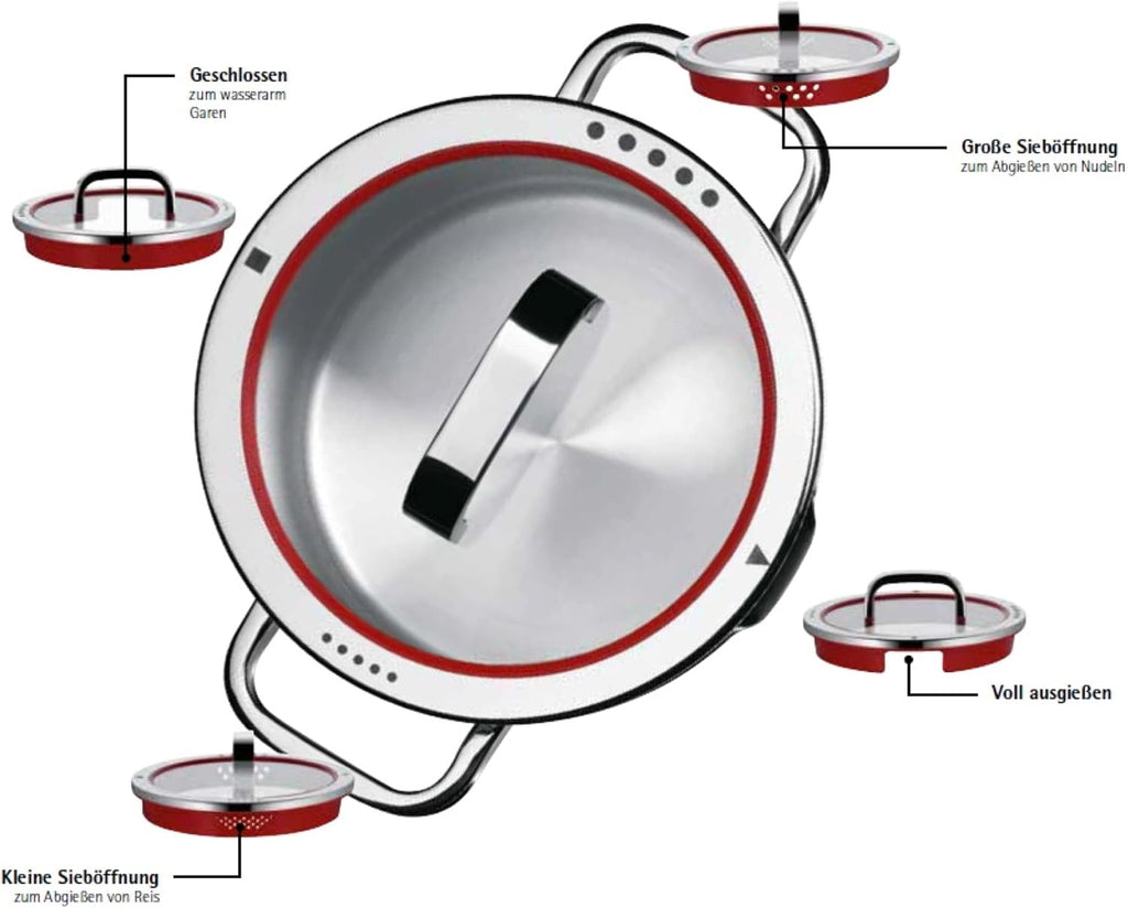 WMF 760056380 Function 4 Cookware Set with Steamer Insert, Stainless Steel, Transparent, 20 cm, 5 Units