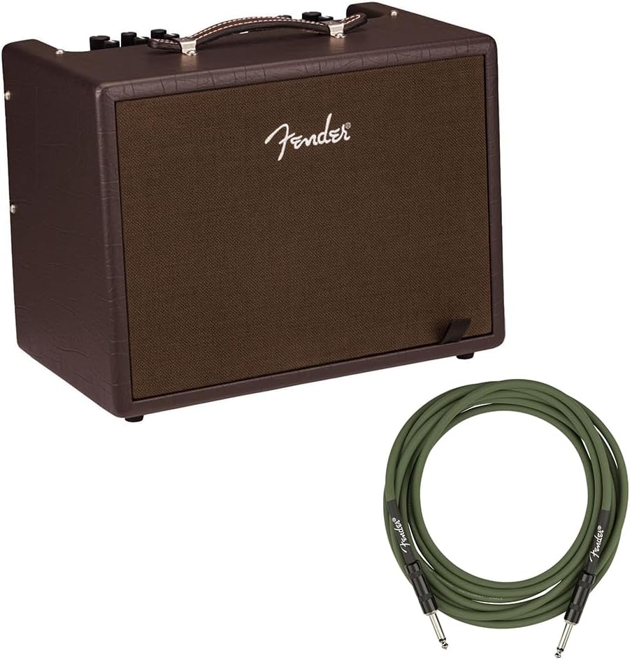 Fender Acoustic Junior Guitar Amplifier Bundle with Fender Joe Strummer Instrument Cable, (13ft) Straight/Straight, Drab Green