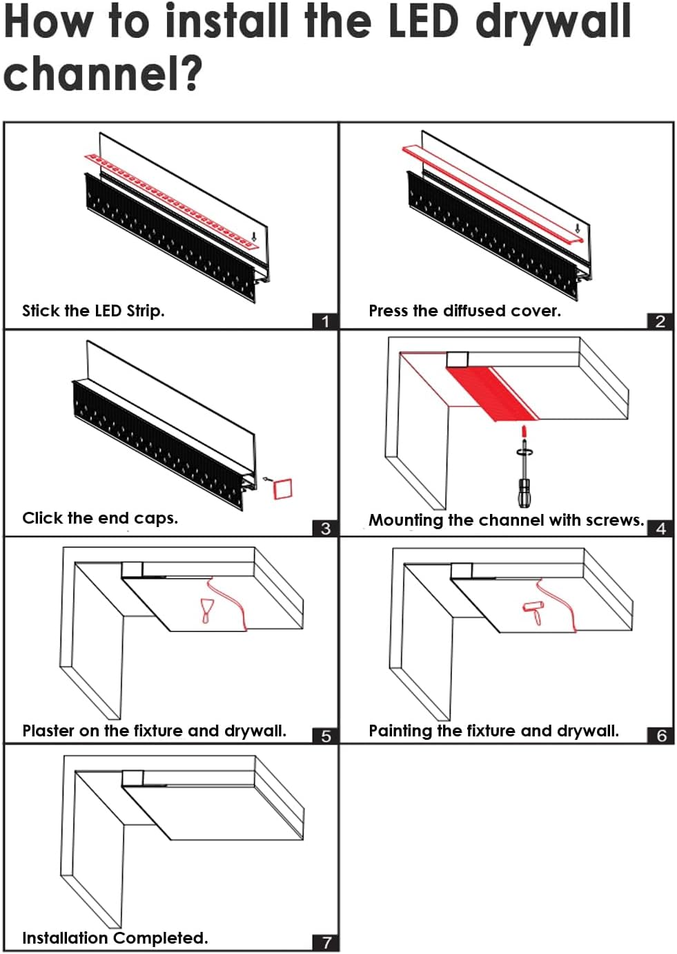 Besseto Plaster in LED Channel,4 x 2m White Drywall LED Strip Light Channel,Trimless Recessed Baseboard LED Aluminum Profile for 1/2 inch Thick Drywall Plaster Gypsum