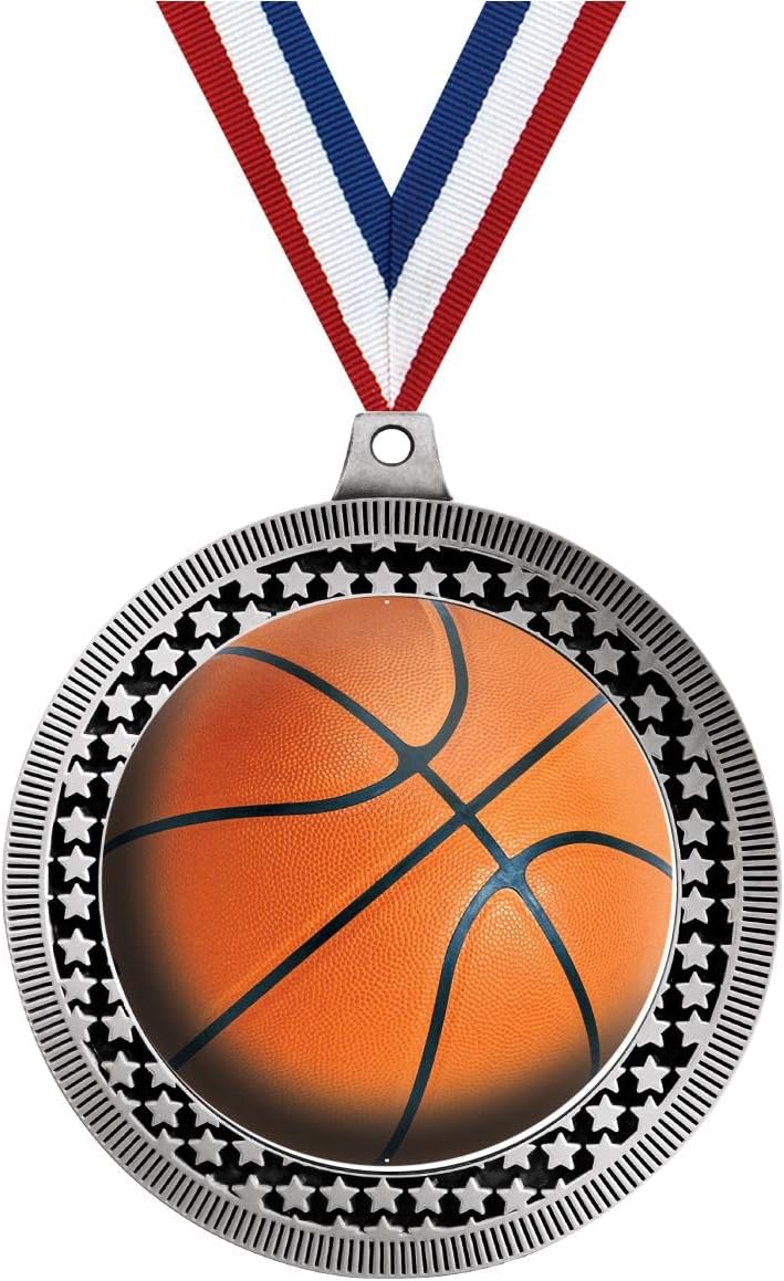 Crown Awards 2.75' Basketball Award Medal, Silver Vega Basketball Team Trophy Award Includes Free Neck Ribbon
