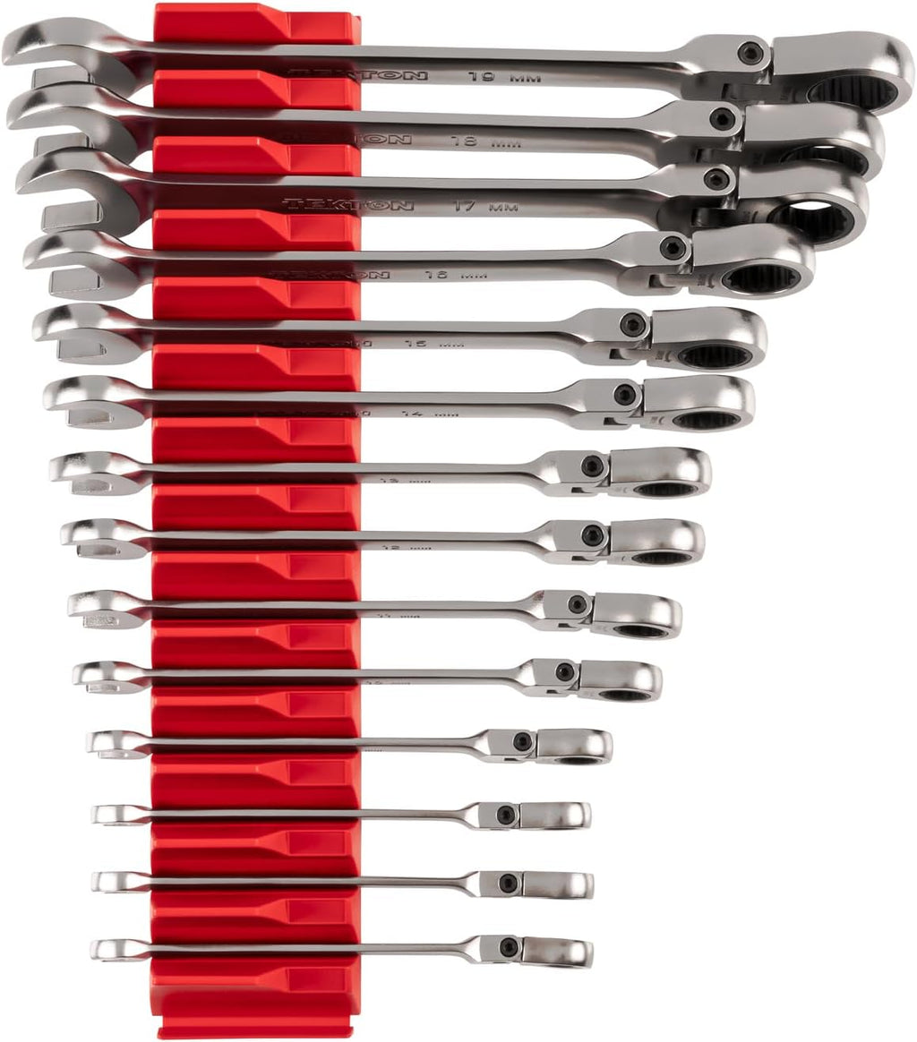 TEKTON Flex Head 12-Point Ratcheting Combination Wrench Set with Modular Organizers, 14-Piece (6-19 mm) | WRC95302