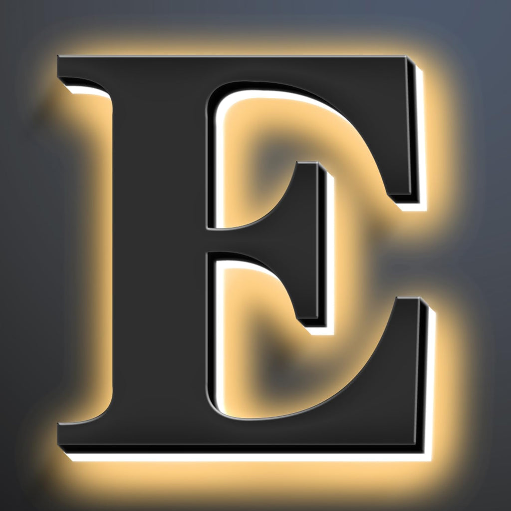 Backlit Illuminated LED Home Address Numbers 18 Inch, Modern Lighted Up Address Signs Make A Statement, Large Stainlesss Steels House Numbers With LED Lights,E