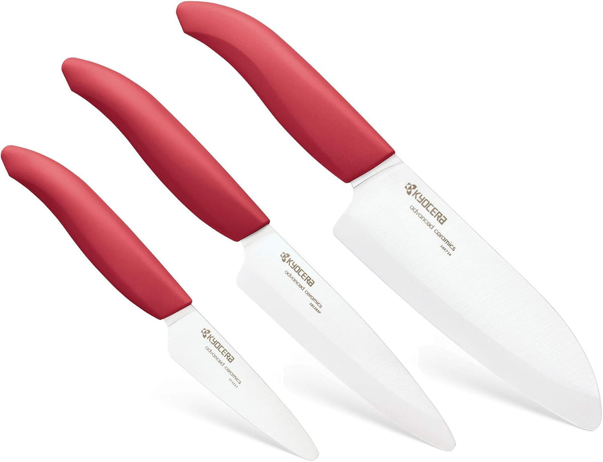 Kyocera 610446-FK-3PC-WHRD 3Piece Advanced Ceramic Revolution Series Knife Set, Blade Sizes: 5.5', 4.5', 3', Red