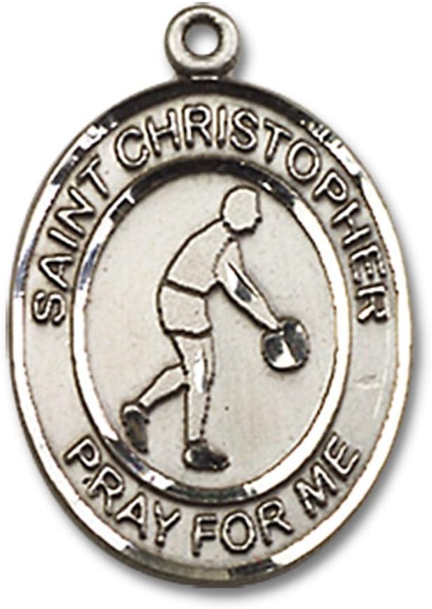 Bonyak Jewelry St. Christopher - Basketball Hand-Crafted Oval Medal Pendant in Sterling Silver