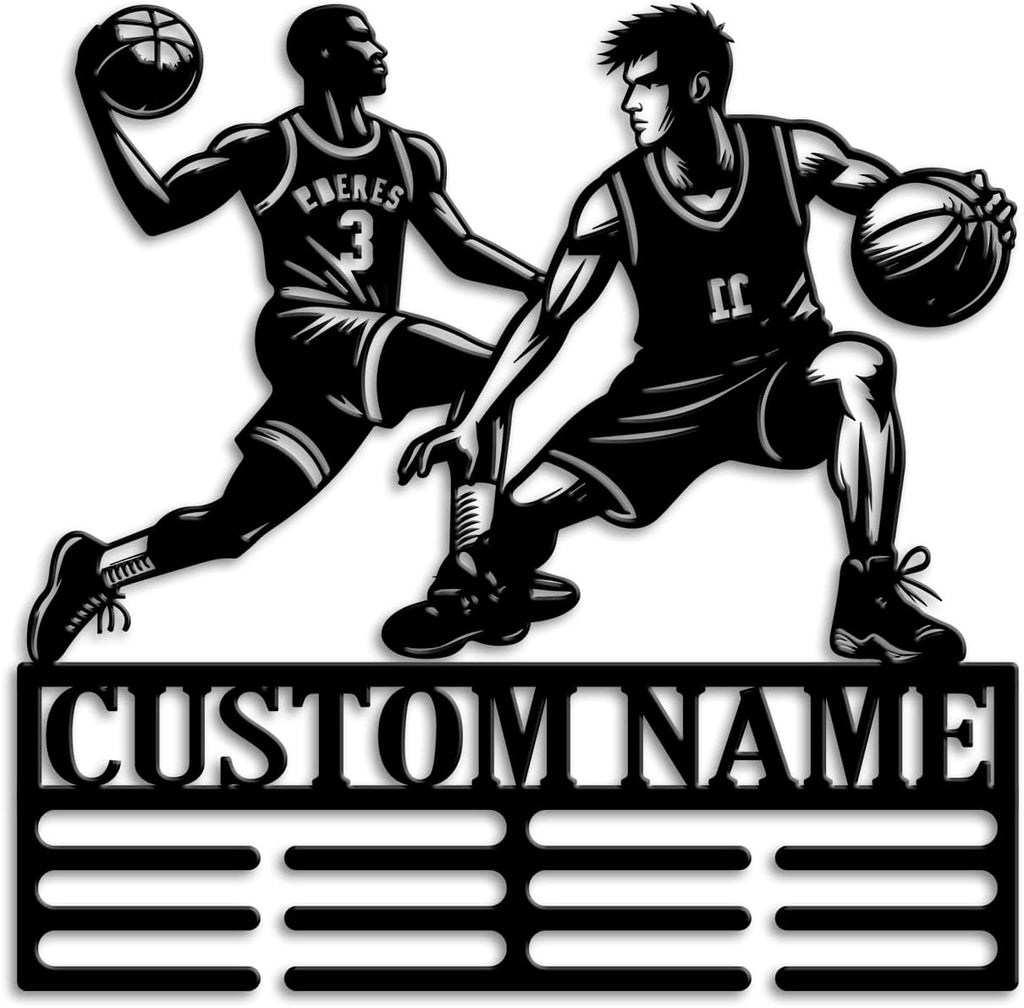 Custom Basketball Medal Holder LED Light, Basketball Player Name Medal Hanger Display, Rack For Tiered Award Ribbon, Metal Sign Gift For Athlete