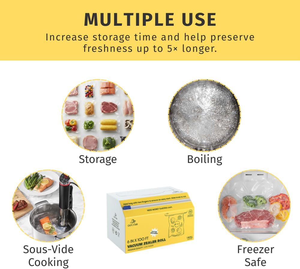 OutOfAir 11' x 25' Vacuum Sealer Bags Rolls 40 Pack (Bulk Case) - Heavy Duty 7 Layer 4 Mil Plastic, BPA Free, Food Safe, Fits All Vacuum Sealer Machines, Sous Vide Compatible