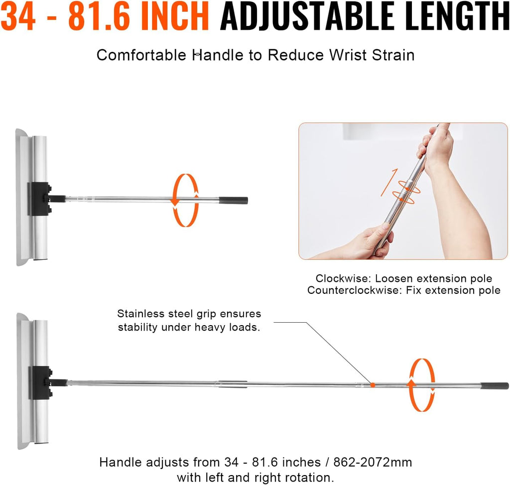 VEVOR Drywall Skimming Blade Set, 7/10/14/16/24 in Skimming Blades + 34-81.6 in Extension Handle Pole, Stainless Steel Knife Professional Skim Coat Tools, for Gyprock/WallBoard/Plasterboard