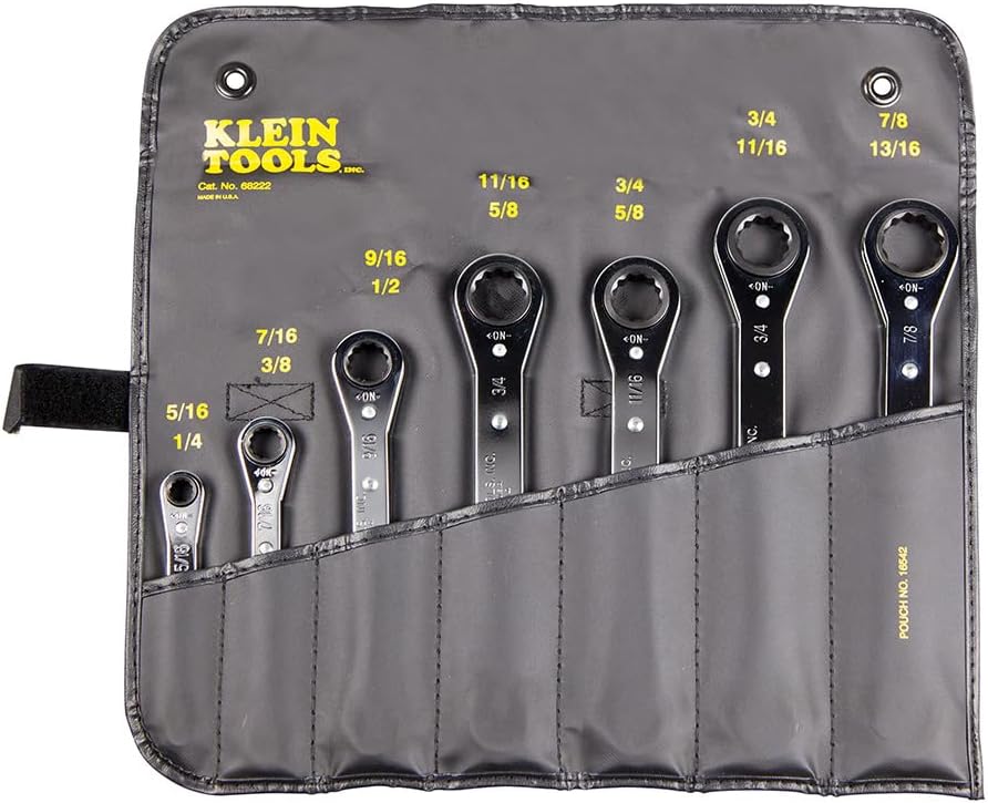 KLEIN TOOLS 68222 Ratcheting Box Wrench Set, 7-Piece, Made in USA