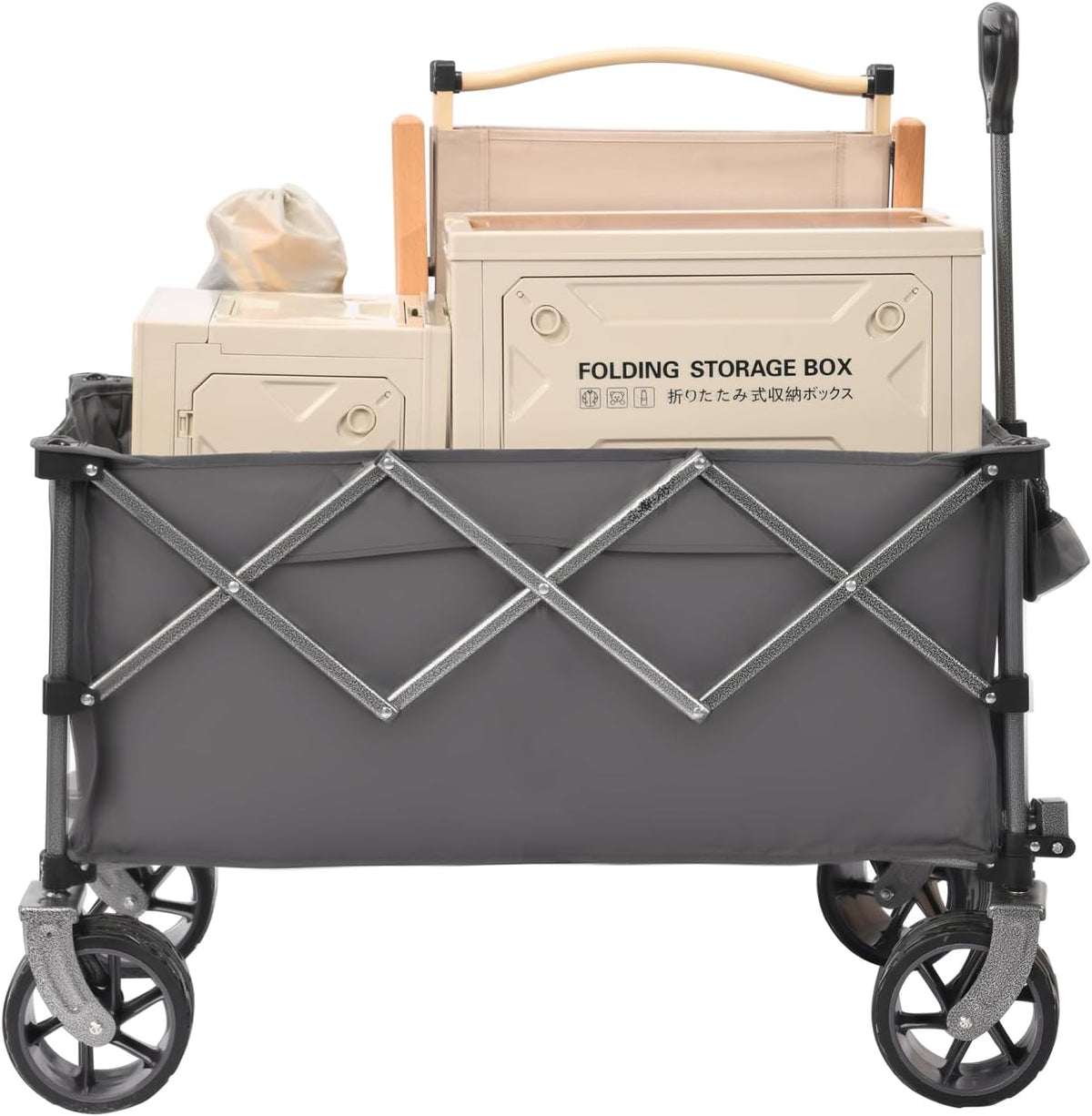 Portable 400L Collapsible Wagon Grey Large Capacity Camping, Sports, Garden, Baseball Versatile Utility