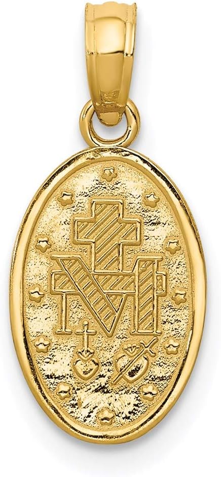 DEWBERRY 14k Yellow or White Gold Miraculous Medal Pendant | Religious Charms | Unisex Miraculous Pendant | Medal Pray For US Pendants for Men's Womens | Hollow Miraculous Medal With Scallop Frame