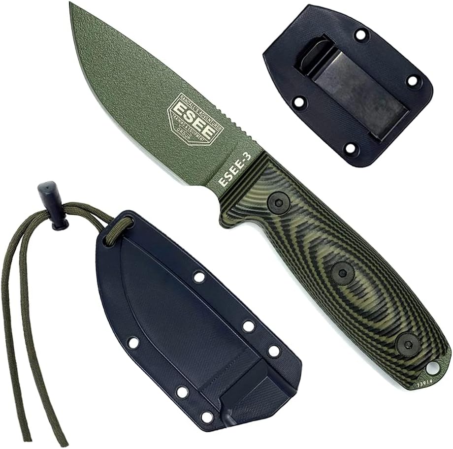 ESEE-3 1095 Carbon Steel, Black Sheath (OD Green Blade, OD Green/Black G-10 3D Handle)