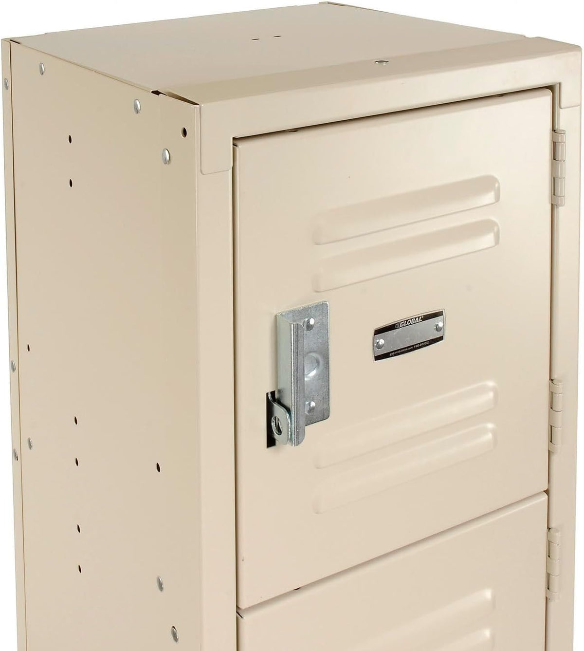 Global Industrial One-Wide Six-Tier Locker with Padlock Hasp, 12' W x 15' D x 78' H, 6 Doors, 12'x15'x12' Compartment Size, 16 Gauge Steel Construction, Unassembled, Tan
