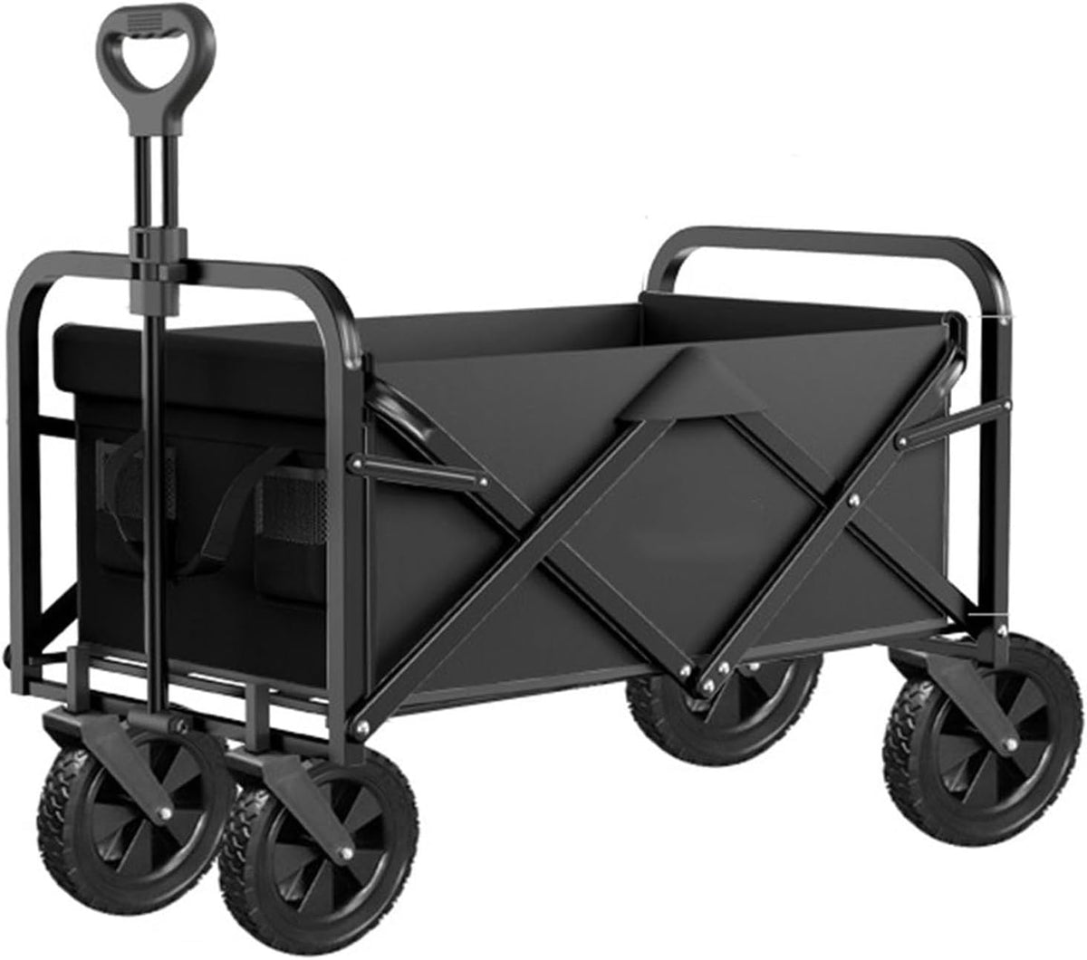 Black Garden Carts,Brown Collapsible Wagon,Beige Coffee Color Sports Outdoor Utility Wagon Folding Bearing 100Kg Garden Wagon Sports Heavy Duty Steel Frame Foldable Yard Car