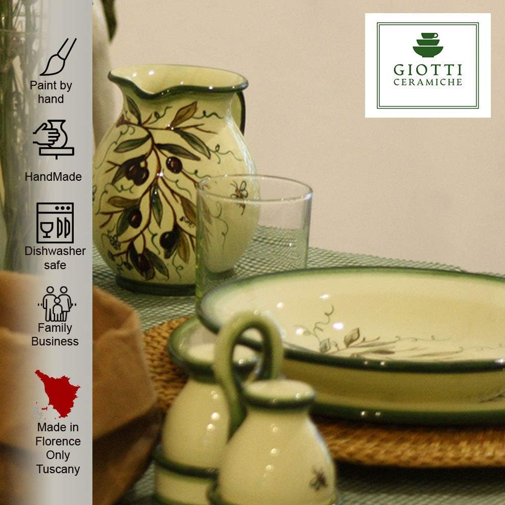 Italian Ceramic Pitcher Olive Design - 33 oz Hand Painted Utensil Holder Or Carafe Design for Kitchen - Made in ITALY Tuscany - Italian Pottery Vase Jar for Wine - Home Decor Ceramics Dispenser