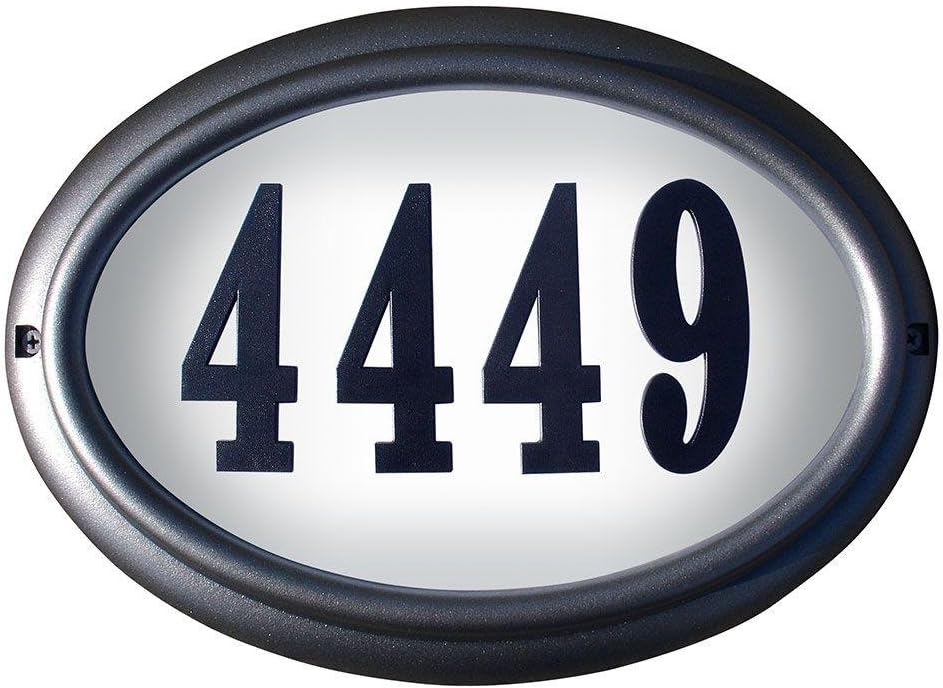 LTO-1302-PW-LED-PN Edgewood Rust Free Cast Aluminum Oval Lighted Address Plaque with Led Lights & 4 inch Black Polymer Numbers