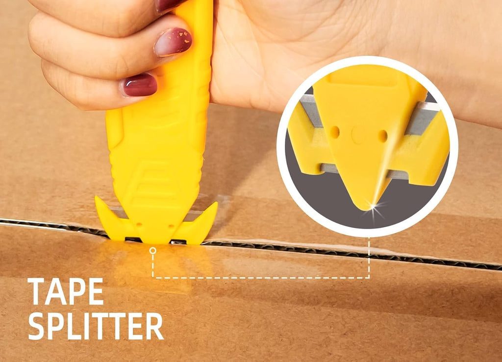 500 Pcs Safety Box Cutter T TOVIA Safety Utility Cutter of Stainless Steel Blade Package Opener with Tape Splitter for Cartons, Cardboard, Wrap, Straps, Film