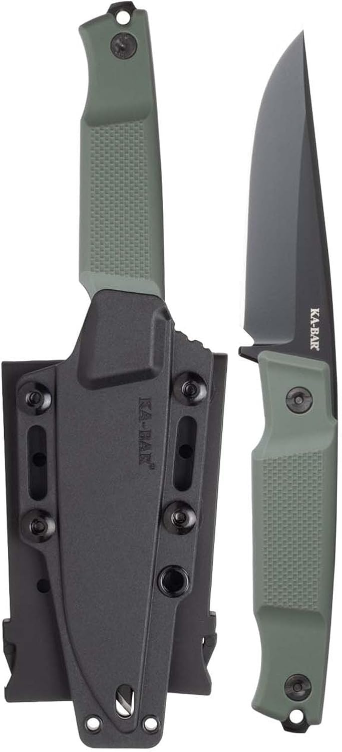 KA-BAR Apex Fixed Blade Knife 3.9' Clip Point D2 Black PVD Blade Glass Filled Nylon Handle Green