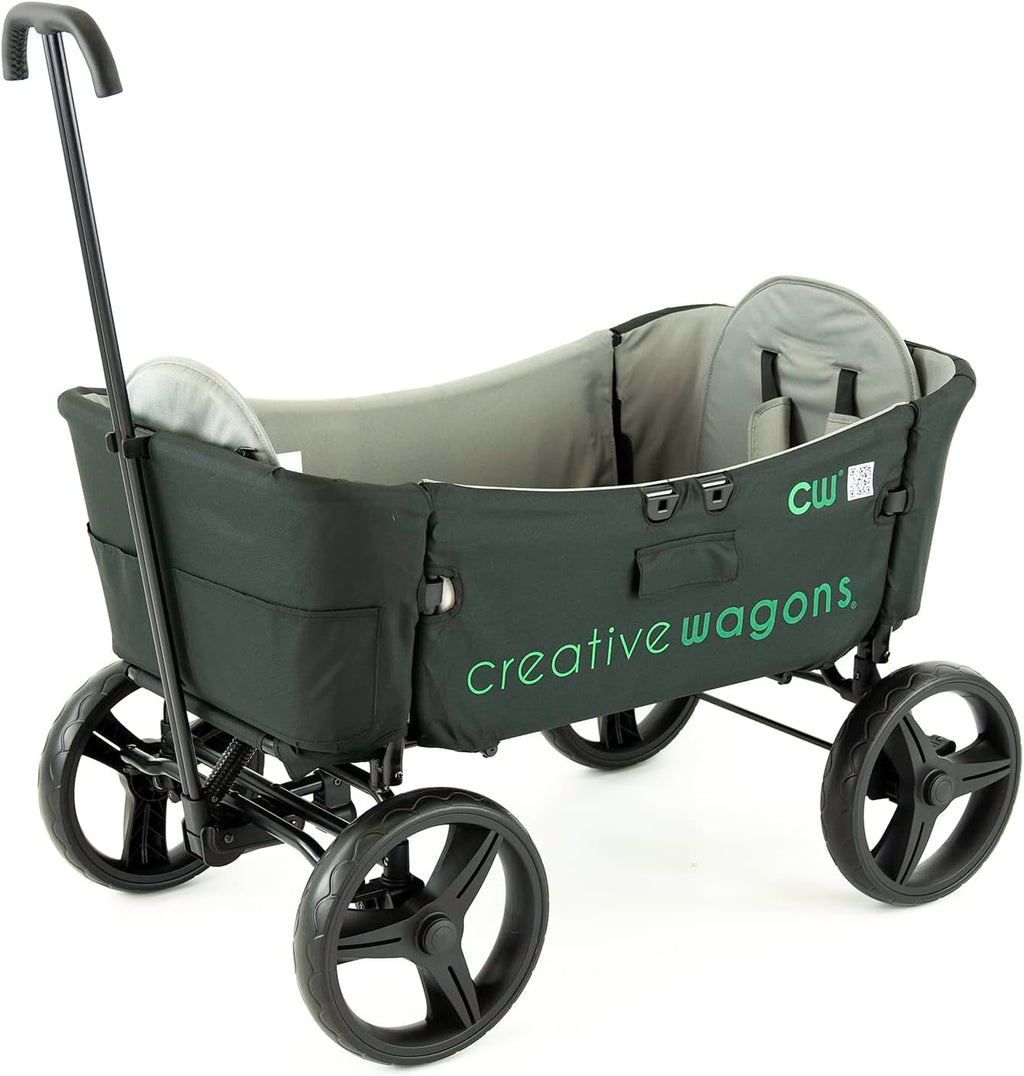 Creative Outdoor Wagon for Kids Push Pull Collapsible Stroller Wagon Buggy Transformable Bench Cart for Kids Cargo All Terrain, Removable Canopy
