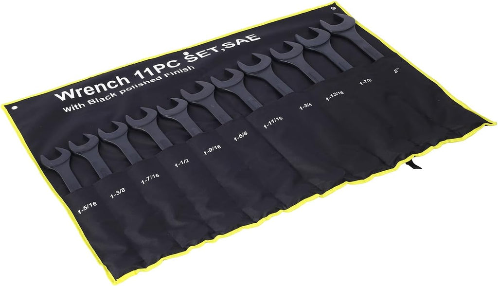 11PC Jumbo Combination Wrench Set, SAE, 1-5/16'' to 2 inch, Extra Large Combination Wrench Sets, Black Oxide Finish with Pouch (11PC-SAE)