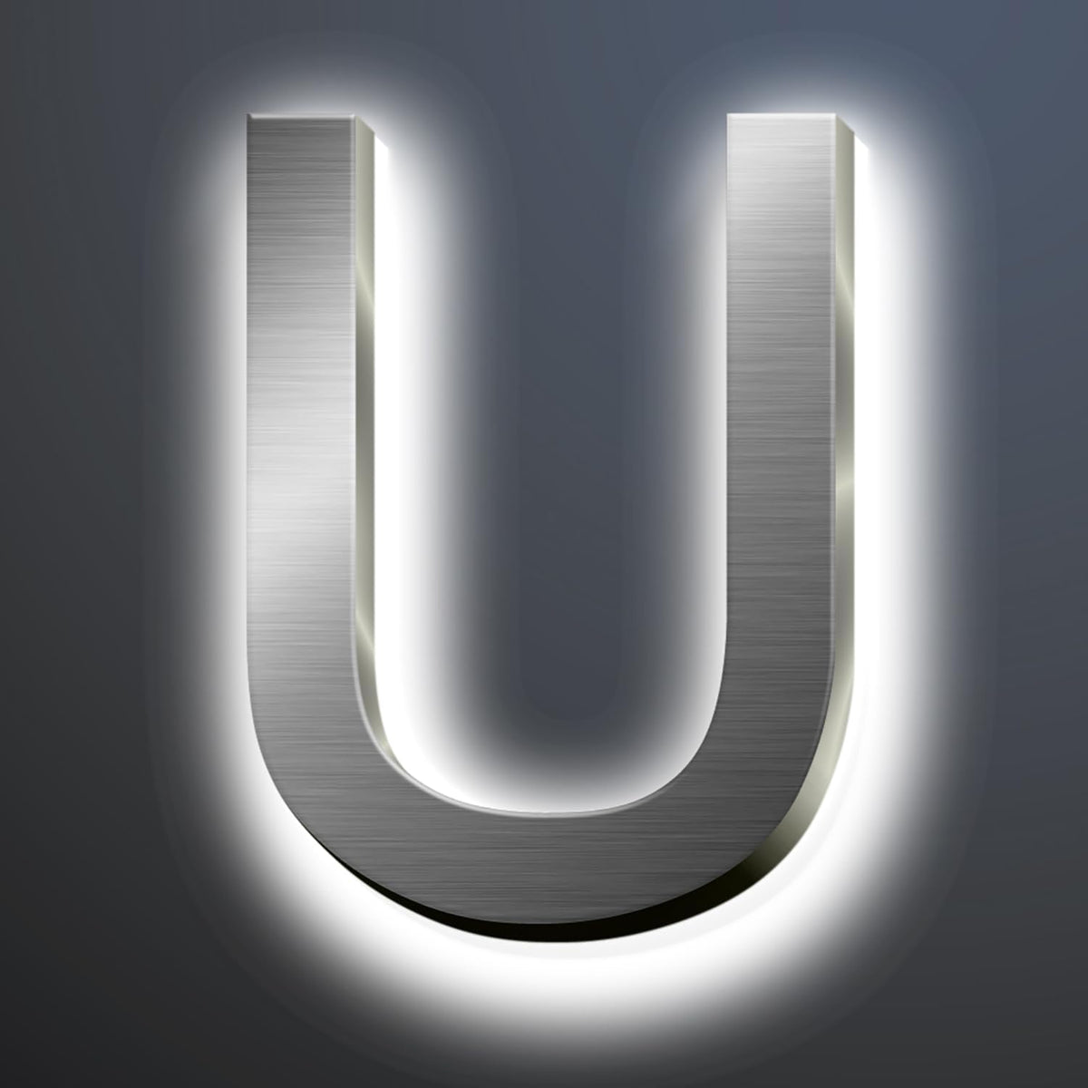 Backlit LED Illuminated House Numbers For Outside 18', Stainless Steel Modern Lighted Address Signs For Home, Illuminated Address Numbers, Brushed Silver, White Light,U