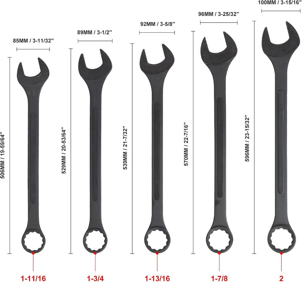 10 PC SAE Black-Oxide Jumbo Combo Wrench Set | 1-5/16' - 2'