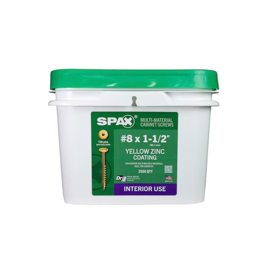 SPAX #8 x 1-1/2' Interior Wafer Head Cabinet Wood Screws Multi-Material Torx T-Star Plus (2500 EA) Bulk Pail Includes 4 Bits Washer Head Low Profile