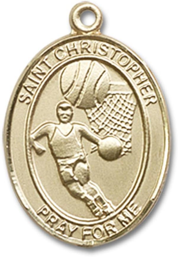 Bonyak Jewelry St. Christopher - Basketball Hand-Crafted Oval Medal Pendant in 14kt Yellow Gold-Filled