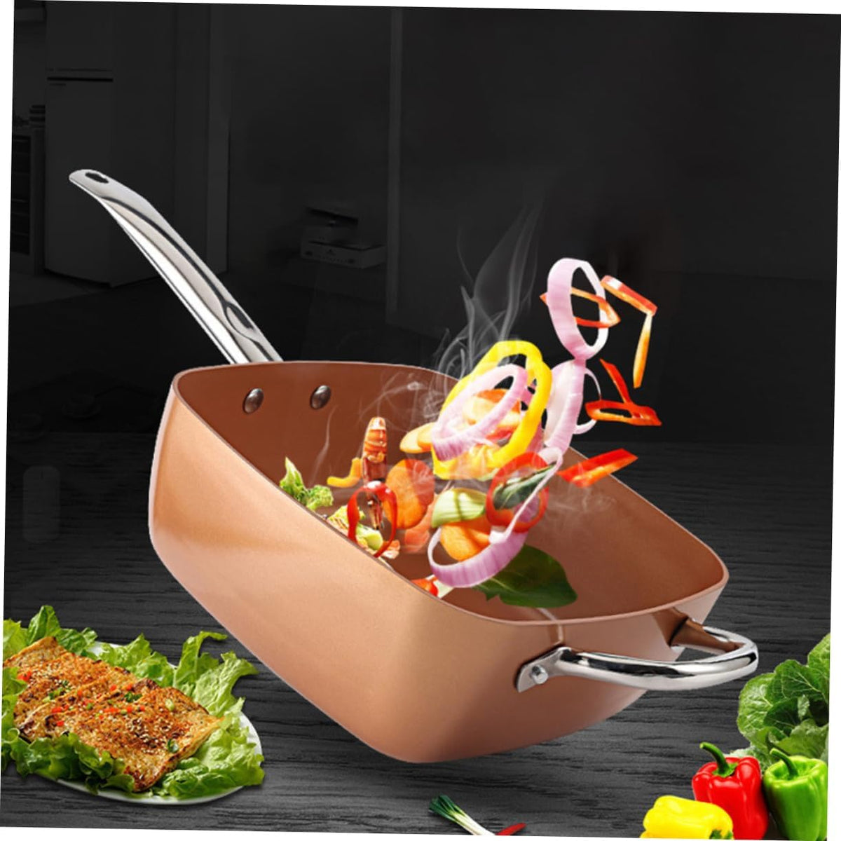 LIFKOME Chef Cookware Set Non Stick Deep Pan Steam Rack Frying Basket Cookware Accessories