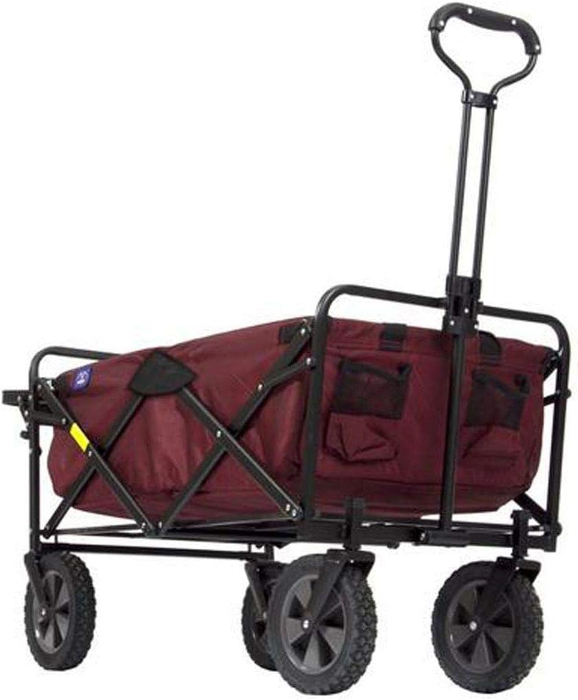 MacSports Heavy Duty Collapsible Outdoor Folding Utility Cart with Adjustable Rolling Wheels - All Terrain Sports & Beach Wagon with Side Table