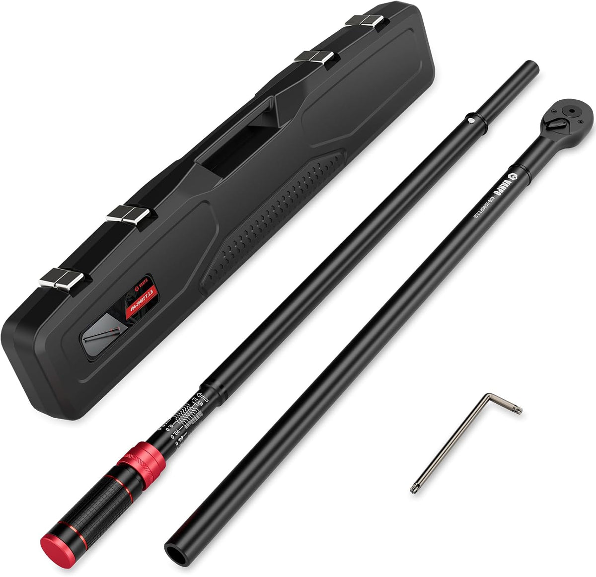 VANPO 1-Inch Drive Click Torque Wrench,400-2000 Ft-Lb /542.0-2574.5 Nm, 70.87', 24-Tooth, Heavy-Duty Torque Wrench Set with Hex Key for Industrial Equipment, Wind Turbine & Infrastructure Assembly