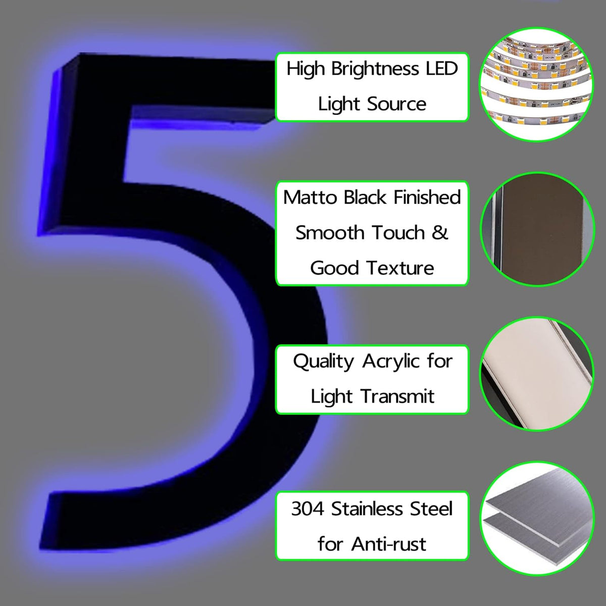 Modern House Number Plaque LED, Backlit Illuminated LED Address Numbers 20', Lighted Letter Signs For Home Office Building, Outdoor Illuminated Metal Sign,F
