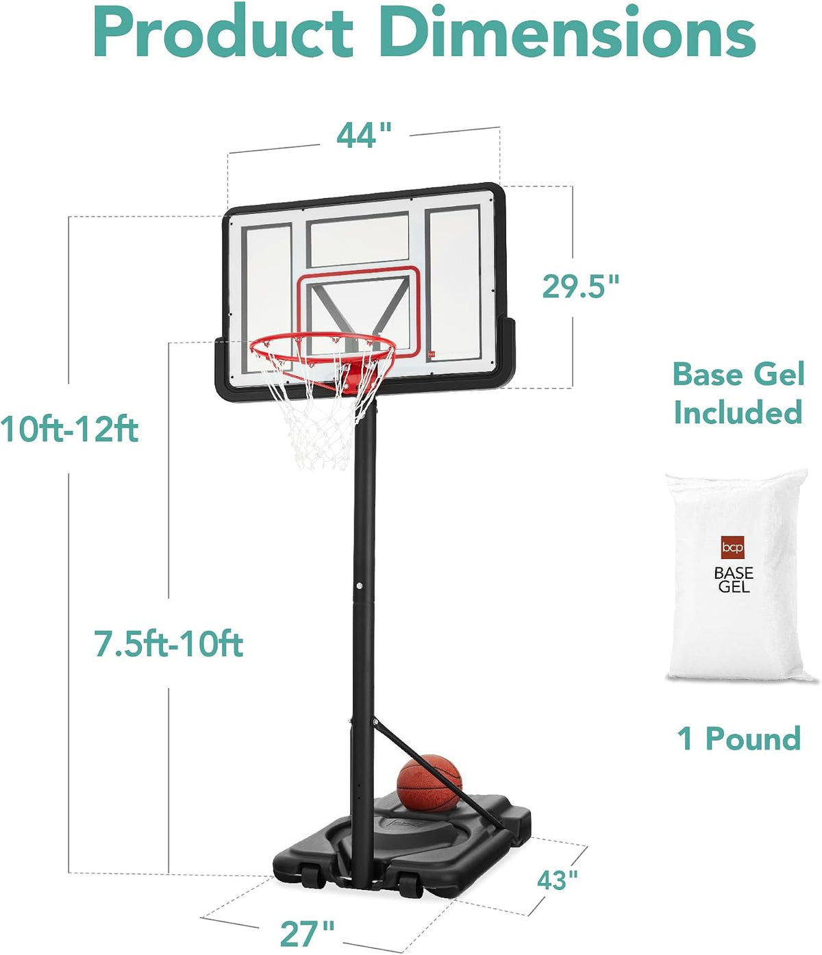 Best Choice Products 10ft Regulation Basketball Hoop, Height Adjustable Outdoor Goal w/Shock Absorbent Rim, Base Gel, 2 Wheels